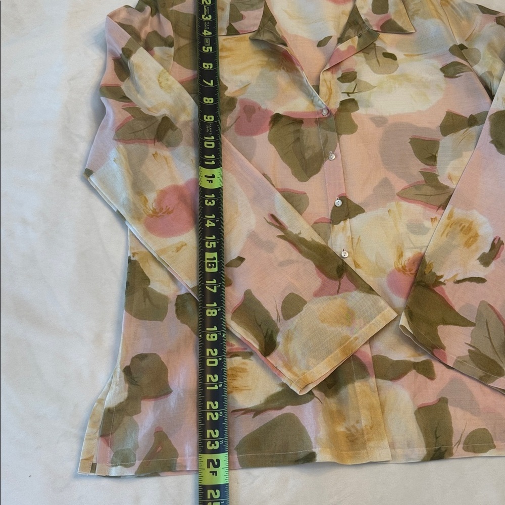 Tommy Bahama Floral Silk Blend Button-Down Shirt - Pink and Green, sz S - Picture 9 of 13